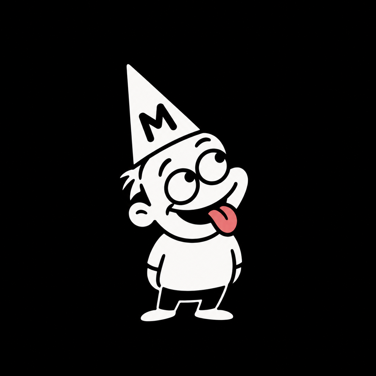 A cartoon character wearing a pointed hat
